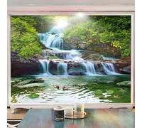 WEITAOSM 3D Waterfall Green Plant Animal Mandarin Duck Natural Scenery Mural Living Room Bedroom Study Room Beautiful Wallpaper (Self-Adhesive PVC)