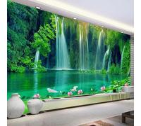 WEITAOSM 3D Waterfall Plant Lotus Animal Crane Natural Scenery Photo Wall Mural Living Room TV Sofa Study Room Mural (Self-Adhesive PVC)