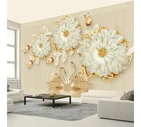 WEITAOSM European Style 3D Jewelry Flower swan Mural Living Room TV Sofa Background Painting Abstract Art Wallpaper (self-Adhesive PVC)