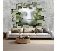 WEITAOSM Modern 3D Geometric Abstract Mountain Waterfall Green Plant Natural Landscape Mural Study Living Room Sofa Mural (self-Adhesive PVC)