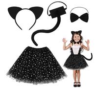 WEITAPYT 4 Pieces Cat Costume Children, Halloween Costume Children, Cat Costume Halloween, Children's Halloween Costume Girls, Suitable for Halloween, Carnival, Costume Party