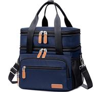 Weitars Insulated Lunch Box for Women Men-Dual Compartment Waterproof Reusable Large Lunch Bag Wide-Open Tote Cooler Bag for Working Picnic Hiking (15L) (Blue)