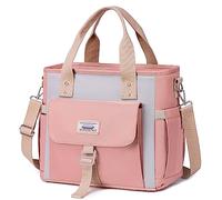 Weitars Women's Gray/Pink Minimalist Leak Proof Insulated Lunch Bag, 17L, 11.4''H X 13.4''L X 6.7''W, 4 Compartments, 4 Pockets, Shoulder Strap, Utility Style, Women's Lunch Bag