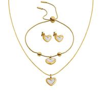 WeiTeTaLuo Heart Jewelry Sets for Women - 18K Gold Plated Shell Necklace, Earrings & Bracelet Set - Stainless Steel Gold Jewelry Set for Women, Normal, Stainless Steel Shell, No Gemstone