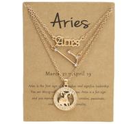 WEITING 3Pcs Necklaces Set For Women 12 Constellation Letter Pendant Chain Choker Birthday Jewelry With Cardboard Card-Aries-Gold