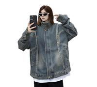 WEITING American Retro Denim Jacket European and American Street Motorcycle Jacket-Blue-M