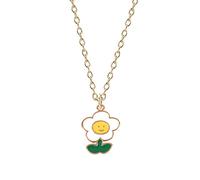 WEITING Collar femenino simple de estilo bohemio, colgante de hoja verde con flor de cara sonriente de planta, regalo de joyería de cumpleaños para niña bonita a la moda-XL0769-white
