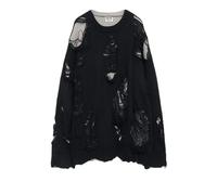WEITING Deeptown Goth Punk Black Ripped Torn Sweater Women Vintage Knitted Female Jumper Gothic Grunge Y2k Knitwear Streetwear Pullover-Black-M