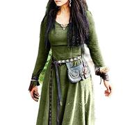 WEITING Dress Women Long Sleeve Maxi Robe Vintage Fairy Elven Dress Renaissance Celtic Viking Gothic Clothing Fantasy Ball Gown-2 Green,XXL