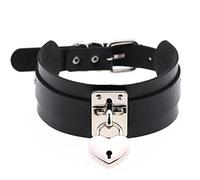 WEITING Heart choker locket necklace oversized collar goth choker necklace women gothic lether chocker punk jewelry-black