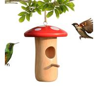 weiting Hummingbird Nest | Hangable Bird House - Wooden Mushroom Cottage Animal Shelter Garden Hut for Outdoor Yard Tree Balcony Patio Courtyard