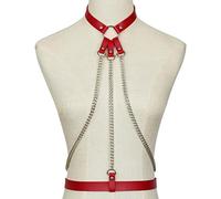 WEITING Punk Leather Drawstring Bondage Cage Gothic Chain Necklace Women's Vintage Cosplay Torque Jewelry-red