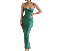 WEITING Satin Sexy Backless Maxi Dress For Women Robe Fashion Spaghetti Strap Sleeveless Skinny Party Long Dress Vestido-Green,L