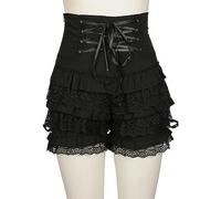 WEITING Shorts Women's Gothic Steampunk Lolita Ruffle Lace Women's Cotton High Waist Shorts Cosplay-Black Shorts-XL