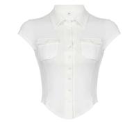 WEITING Summer American Simple Workwear Pocket Lapel Slim Shirt 2023 Hot Girl Fashion New Slim Top-White-L