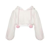 WEITING White Lolita Kawaii Two-piece Female Fluffy Casual Korean Style Cute Skirt Suit Rabbit Hooded Top + Sweet Mini Skirt-Only Blouse-S