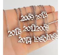 WEITING Year Number Necklaces Jewelry For Women Men Personalize Crown Date Pendant 1980 To 2019 Birthday Gift Stainless Steel Jewelry-1981,Silver
