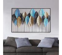 WEITINGKKK 3D Wall Mount Ornament, Wall Decoration Pack Of 3 Metal Leaves Wall Sculpture With Frame