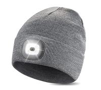 WEITOO Unisex 4 LED Lighted Beanie ，Cap with Light, USB Rechargeable Super Bright Hands Free Headlight Torch Hat for Running Hiking，Gifts for Men Women Dad Grey