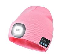 WEITOO Unisex Bluetooth Beanie Cap Light, Upgraded Musical Knitted Cap with Headphone and Built-in Stereo Speakers & Mic, Gifts for Men Women Dad Pink