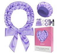 weiwei 70" Satin Heatless Curlers Hair Curler, Heatless Overnight Curls Hair Curlers No Heat for Long Hair Volume, 9 PCS Heatless Curl Curling Headband Gift Set with Bonnet - Light Purple