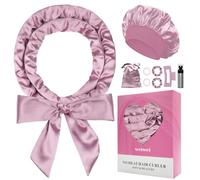 weiwei 70" Satin Heatless Curlers Hair Curler, Heatless Overnight Curls Hair Curlers No Heat for Long Hair Volume, 9 PCS Heatless Curl Curling Headband Gift Set with Bonnet - Purple-Pink