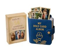 WEIWOGU Catholic Prayer Card Holder, Catholic Genuine Leather Holy Card Holder, Pocket Prayer Cards Organizer with Snap Closure, Album Book for Mass, Daily Prayer & Religious Gifts (Blue)