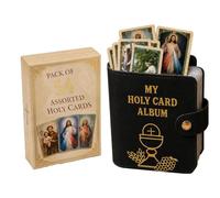 WEIWOGU Catholic Prayer Card Holder, Catholic Genuine Leather Holy Card Holder, Pocket Prayer Cards Organizer with Snap Closure, Album Book for Mass, Daily Prayer & Religious Gifts (Black)