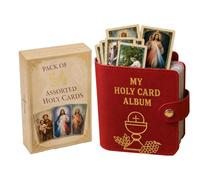 WEIWOGU Catholic Prayer Card Holder, Catholic Genuine Leather Holy Card Holder, Pocket Prayer Cards Organizer with Snap Closure, Album Book for Mass, Daily Prayer & Religious Gifts (Red)