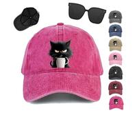 WEIWOGU Feral But Fashionable Cat Hat Edition, Grumpy Cat Coffee Cap, Adjustable Cotton Baseball Cap,Cats Themed (Rose)