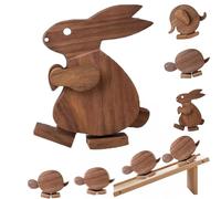 WEIWOGU Handmade Walking Wooden Animals, Wooden Walking Animal Figures with Ramp, Gravity Powered Mechanical Balance Turtle Elephant Rabbit Walker Sculpture, Kinetic Desk Ornament Decor (Rabbit)
