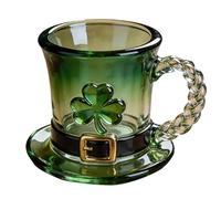 WEIWOGU Lucky Shamrock Leprechaun Hat Glass Mug, St. Patrick’s Day Leprechaun Hat Glass Mug, Emerald Green Gradient Glass Beer Cup with Gold Rim, Irish Coffee Mugs, Festival Drinkware Gift (1PCS)