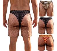 WEIWOGU The Cheeky Commando Novelty Prank Swim Trunks, Funny Hairy Legs Briefs Graphic Men's Beach Shorts, Swimwear Hilarious (#B/2XL)