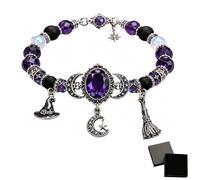 WEIWOGU Witch's Crystal Moon Charm Bracelet, Purple Beaded Bracelet (1pcs)