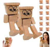 WEIWOGU Wooden Figure With Spring Legs,Charming Little Wooden Figure That Sways With 12pcs Magnetic Expressions, Unique Shaking Woodens Man Figurine, Funny Cars Ornaments Wood Desktop Decor (2PCS B)