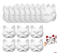 WEIWUXIAN 15 Pcs DIY White Blank Paper Pulp Masks for Painting, Cat Face