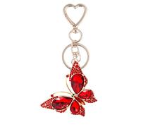 Weixiltc Charm Keychain for Women, Cute Heart Key Chain with Diamond Butterfly Pendant, Lovely Bag & Purse Keyring Accessory, Red, One Size