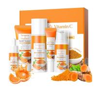 Weixinbuy Turmeric Vitamin C Skincare Set, 5 In 1 Women Gift Set Turmeric Face Cleanser Toner Serum Eye Cream and Face Cream, Even Skin Tone Anti Aging Skincare Gift Set (Turmeric + Vitamin C)