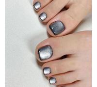 WEIXIWUYU Sparkling Black Crystal Press on Toes Nails Short Square Fake Toe Nails with Glitter Gray Black Designs Full Cover Blacks Glittering Glossy Acrylic Toenails for Women Girls 24Pcs