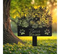 WEIYALIY Angel Yorkshire Terrier Memorial Garden Stake, Personalised Yorkie Dog Grave Marker With Wildflowers, Outdoor Metal Pet Tribute, Dog Memorial Gifts, Pet Tombstone