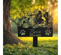 WEIYALIY Custom Papillon Sleeping on Wildflowers Dog Memorial Plaques, Personalised Papillon Remembrance Gift, Pet Grave Marker, Garden Decor for Dog Lover, Dog Memorial Gifts, Pet Tombstone