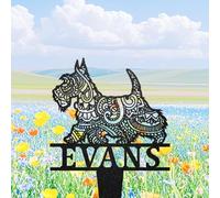 WEIYALIY Scottish Terrier Mandala Garden Stake Metal, Scottie Zentangle Metal Yard Art, Dog Garden Sign Outdoor Decor Terrier Memorial Marker Stake, Pet Memorial Plaque, Pet Tribute