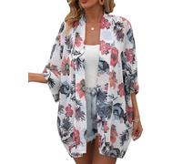 WEIYAN Women's Tops Loose Chiffon Kimono Cardigan Beach Swim Cover up Blouse, Whiterf1, XXL