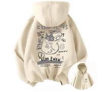 WEIYIYUNMAO Japanese-style cute cat pattern oversized hoodie for both men and women, autumn and winter fleece thickened anti-pilling fleece hoodie, XS-3XL (khaki,S)