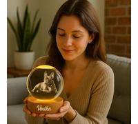 WEIYOUDP Custom 2D Image Crystal Ball - LED Night Light for Dog or Cat - Memorial Gift for Birthday, Christmas, Anniversary, Table Frame - 2.36 inches