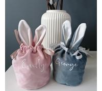 WEIYOUDP Personalised Easter Bag,Easter Gift for Kids Easter Bunny Treat Bag,Easter Gift for Toddlers,Easter Egg Hunt Bag,Bunny Ear Treat Bags,Personalized Easter Basket Stuffers (Blue,1pcs)