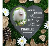 WEIYOUDP Personalized Pet Heart Shapped Memorials Garden Stone with Photo,Dog Grave Marker Plaque,Gifts for Someone Who Lost Pet,Dog,Cat Memorials & Funerary (Style 3,20cm .9")
