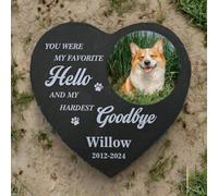 WEIYOUDP Personalized Pet Heart Shapped Memorials Garden Stone with Photo,Dog Grave Marker Plaque,Gifts for Someone Who Lost Pet,Dog,Cat Memorials & Funerary (Style 2,20cm .9")