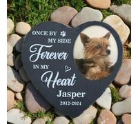 WEIYOUDP Personalized Pet Heart Shapped Memorials Garden Stone with Photo,Dog Grave Marker Plaque,Gifts for Someone Who Lost Pet,Dog,Cat Memorials & Funerary (Style 5,15cm)