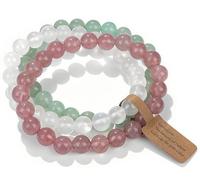 WEIZAIJY 3 PCS Healing Crystal Bracelets for Women 8mm Natural Stone Beaded Stretch Bracelet Amethyst Jewelry Gifts (Strawberry Quartz&White Jade&Green Aventurine)
